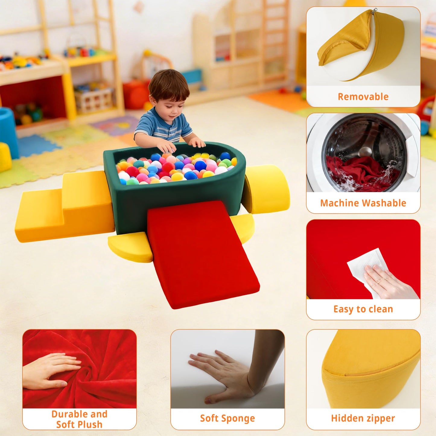 Foam Climbing Blocks for Toddler, Indoor Soft Climbing Toys with Ball Pit for Baby, 6pcs Soft Play Set Climbing Crawling Blocks for Playroom LivingRoom, Birthday Gift for 1-3 Years(Balls not Included)