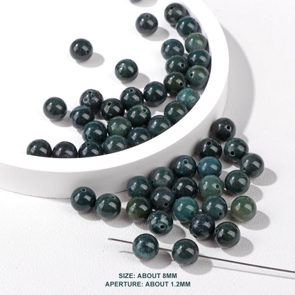 Risyfjew 50PCS 8mm Natural Moss Agate Beads Gemstone Round Loose Beads for Jewelry Making Chakra Crystal Stone Beads for Bracelets Necklace Earrings Making Supplies (50pcs/Strand)