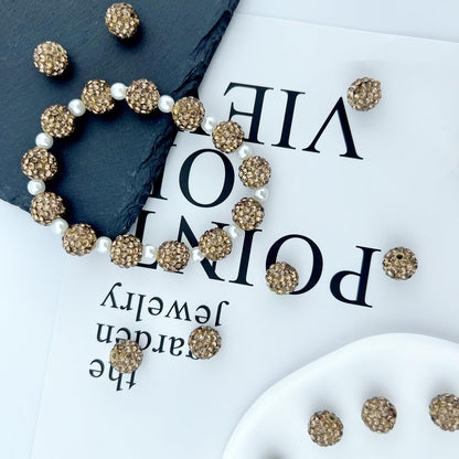 10mm Clay Rhinestone Beads for Bracelets, 100 Pcs Sparkle Crystal Beads for Jewelry Making, Glitter Round Shamballa Disco Ball Design for DIY Crafts Necklace Earrings Decoration (Light Brown)