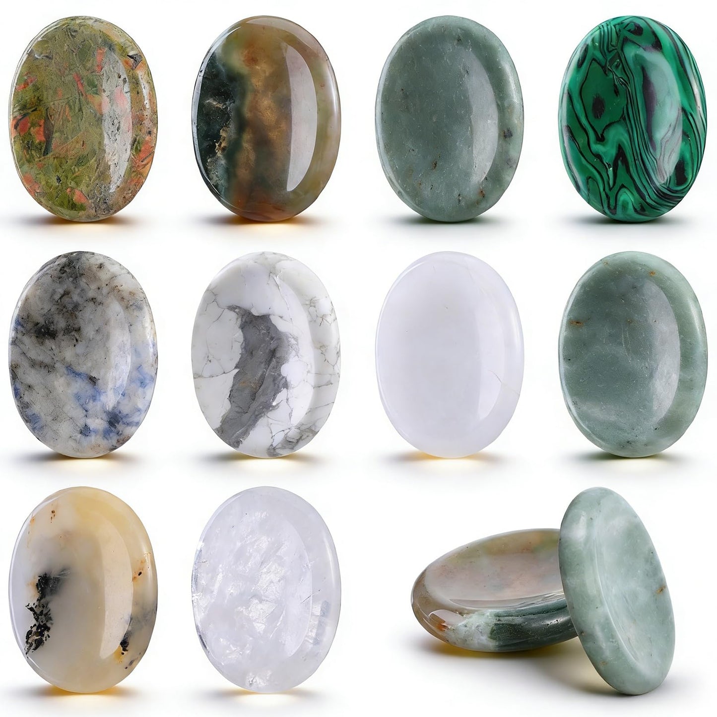 Kegeeei 10 Pcs Thumb Worry Stone for Anxiety, Natural Crystal Healing Stone Set, Oval Chakra Stones for Stress Relief, Meditation, Valentines Gift (Mixed Colors)