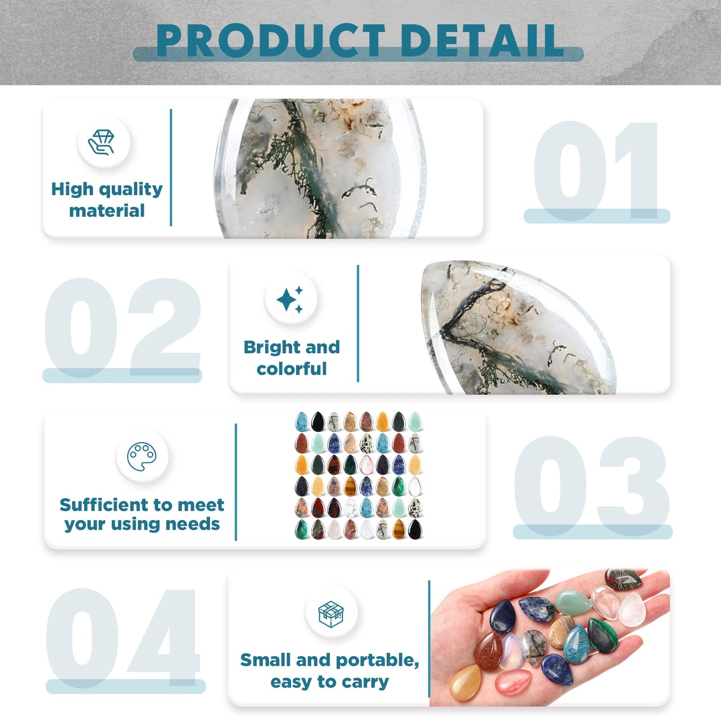 Nuenen 50 Pcs Worry Stones for Anxiety Teardrop Crystal Bulk Waterdrop Gemstone Thumb Healing Stress Pocket Stone Teardrop Pendants Bulk for Valentines Gift Meditation(Fresh,0.94 x 0.63 x 0.24 Inch)
