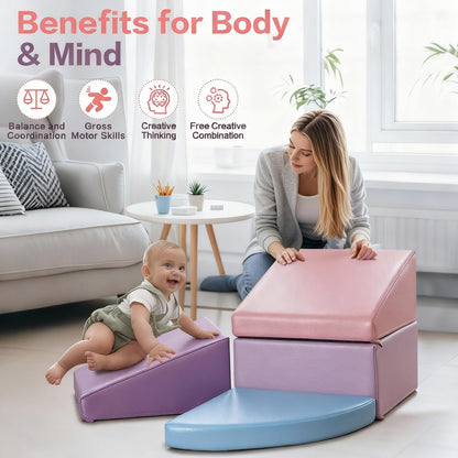 Climbing Foam Blocks for Toddlers: PU Leather Foam Blocks for Kids Active Play - Toddler Climbing Toys Indoor - Durable Playground Gym Preschool Toddler Toys for Boys and Girls (Purple/Pink)