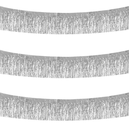 BEISHIDA 3 Packs 30 Feet Metallic Foil Fringe Garland Tinsel Streamers，Shiny Silver Wall Hanging Tinsel Fringe Banners for Wedding Birthday Party Decoration Halloween Christmas New Year