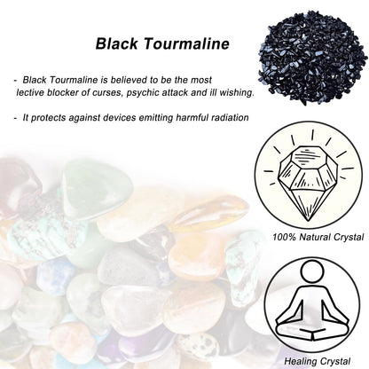 Erliway 100g Natural Black Tourmaline Tumbled Chips Stones,7-9mm Polished Healing Crystal Chips, Irregular Shaped Healing Crushed Crystal Stone, Healing Reiki Crystal Jewelry Making Home Decor