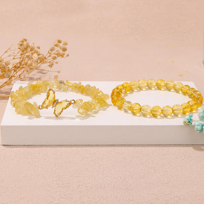 GolbalJew Citrine Bracelet for Women Healing Crystal Stone Bracelets Yellow Gemstone Beads Stretch Bracelet Butterfly Charms Women Jewelry Gift