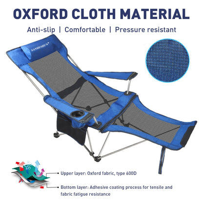 sanheshun Zero Gravity Chair, Reclining Camping Chair with Padded Pillow, Cup Holder, Storage Pocket & Carry Bag, 4-in-1 Portable Camping Recliner for Outdoor, Beach, Garden, and Backyard - Blue Mesh