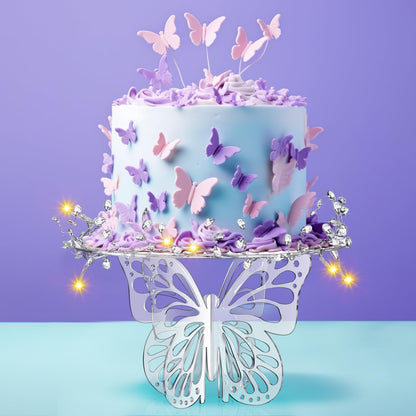 Lineshading 12 Butterfly Cake Stand Acrylic Lighted Cake Holder Acrylic Serving Platter with String Lights Water Drop Diamond String Cupcake Stand Round for Wedding Birthday Dessert Table