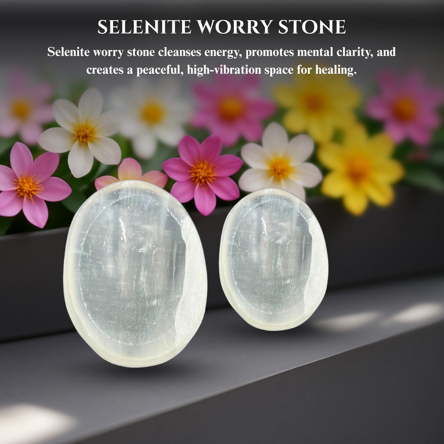 GEMSCITE Selenite Thumb Worry Stones Metaphysical Gemstone Crystal Healing Reiki Men Women Gift FENG Shui Positive Energy Love Wellness Palm Stones Wicca Powerful