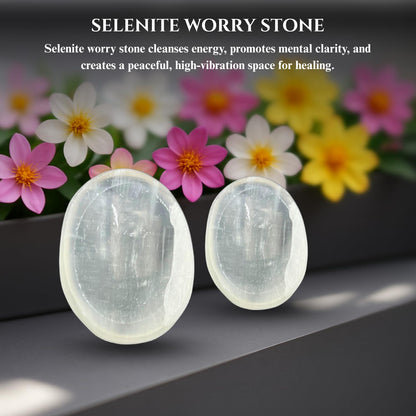 GEMSCITE Selenite Thumb Worry Stones Metaphysical Gemstone Crystal Healing Reiki Men Women Gift FENG Shui Positive Energy Love Wellness Palm Stones Wicca Powerful