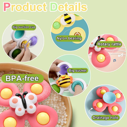 Suction Cup Spinner Toy for Baby - Suction Cup Fidget Spinner Toys Bath Toys Window Spinning Top Baby Toys 12-18 Months Christmas Birthday Gifts for 1 2 3 Boys Girls Sensory Toys for Toddlers 1-3