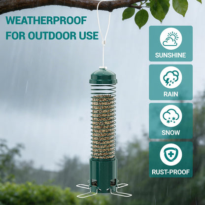 Squirrel Proof Bird Feeder, Metal Bird Feeders for Outdoors Hanging, 3.6LB Large Seeds Capacity for Wild Birds, Finch, Cardinal, Blue Jay, Chickadee, Green
