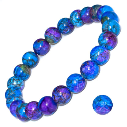 DAZCOLO 8mm Natural Gemstone Stretch Bracelet, Handmade Unisex Crystal Bracelets for Meditation, Yoga, Spiritual Healing & Positive Energy (Multi Azurite)