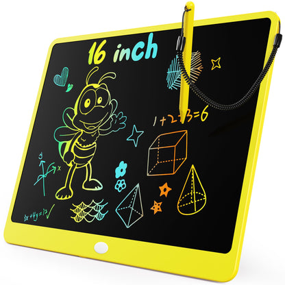 KOKODI LCD Writing Tablet, 16 Inch Colorful Toddler Doodle Board Drawing Tablet, Erasable Reusable Electronic Drawing Pads, Educational and Learning Toy for 3-6 Years Old Boy and Girls(Yellow)