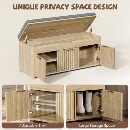 LOOMORA Shoe Bench with Storage - Lift Top Entryway Bench with Hidden Storage, Shoe Rack with Adjustable Shelves and Cushioned Seat, Wooden End of Bed Bench for Bedroom, Living Room and Hallway,Nature