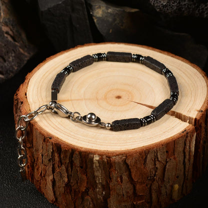 Casvia Handmade Obsidian Hematite Bracelet for Men, Stainless Steel Beaded Bracelet, Adjustable & Easy Wear, Chakra Protection Jewelry Gift for Father, Boyfriend, Husband