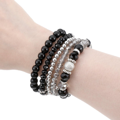 Ouligay 5 PCS Black Beaded Bracelets for Women Men Stackable Bracelet Gothic Crystal Bead Bracelets Stretch Layering Bracelet Anxiety Stress Relief Jewelry Gifts