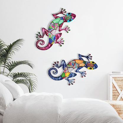 SUNREEK Metal Gecko Wall Art, 17 Inches Large Lizard Outdoor Wall Decor for Fence Garden Yard Room Patio Decorations (2, Gecko-A)