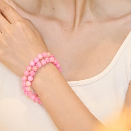 Bivei Natural Gemstone Semi Precious Healing Crystals Handmade Stretchy Round Beads Bracelet, Enhance Positive Energy,Stocking Stuffers for Women(Pink Jade (Warmth Love)(Large))