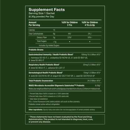 Seed PDS-08 Pediatric Daily Synbiotic - Fiber-Based Prebiotic & Probiotic for Kids - Digestive Health, Regularity, Constipation Relief - Ages 3-17 - Vegan and Shelf-Stable - 30 Sachets (30-Day Supply)