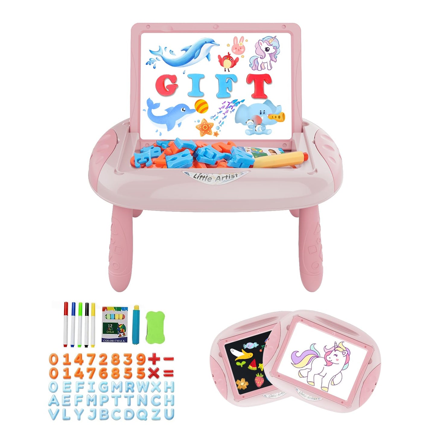 Gift for 1-2 Years Old Girl, Girl Toys with Magnetic Letters and Numbers, Portable Doodle Board Easel, Learning and Educational Toy for 1-2 Years Old Girls (Pink Red)