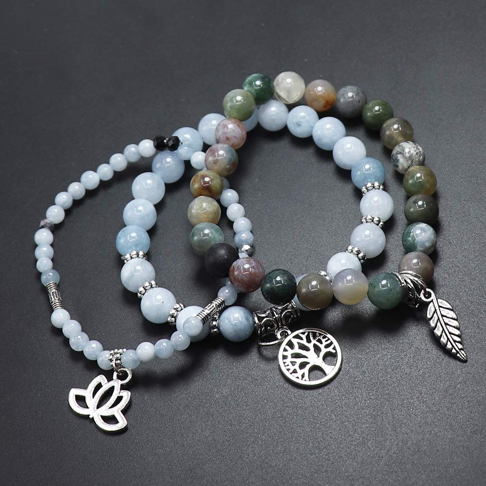 UEUC Tree of Life Yoga Healing Stone Bracelets,Multilayer Lotus Chakra Stone Reiki Bracelet Sets,Anxiety Crystal Natural Stone,for Women Stress Relief