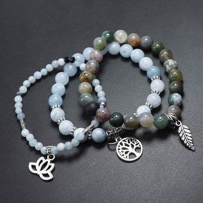 UEUC Tree of Life Yoga Healing Stone Bracelets,Multilayer Lotus Chakra Stone Reiki Bracelet Sets,Anxiety Crystal Natural Stone,for Women Stress Relief