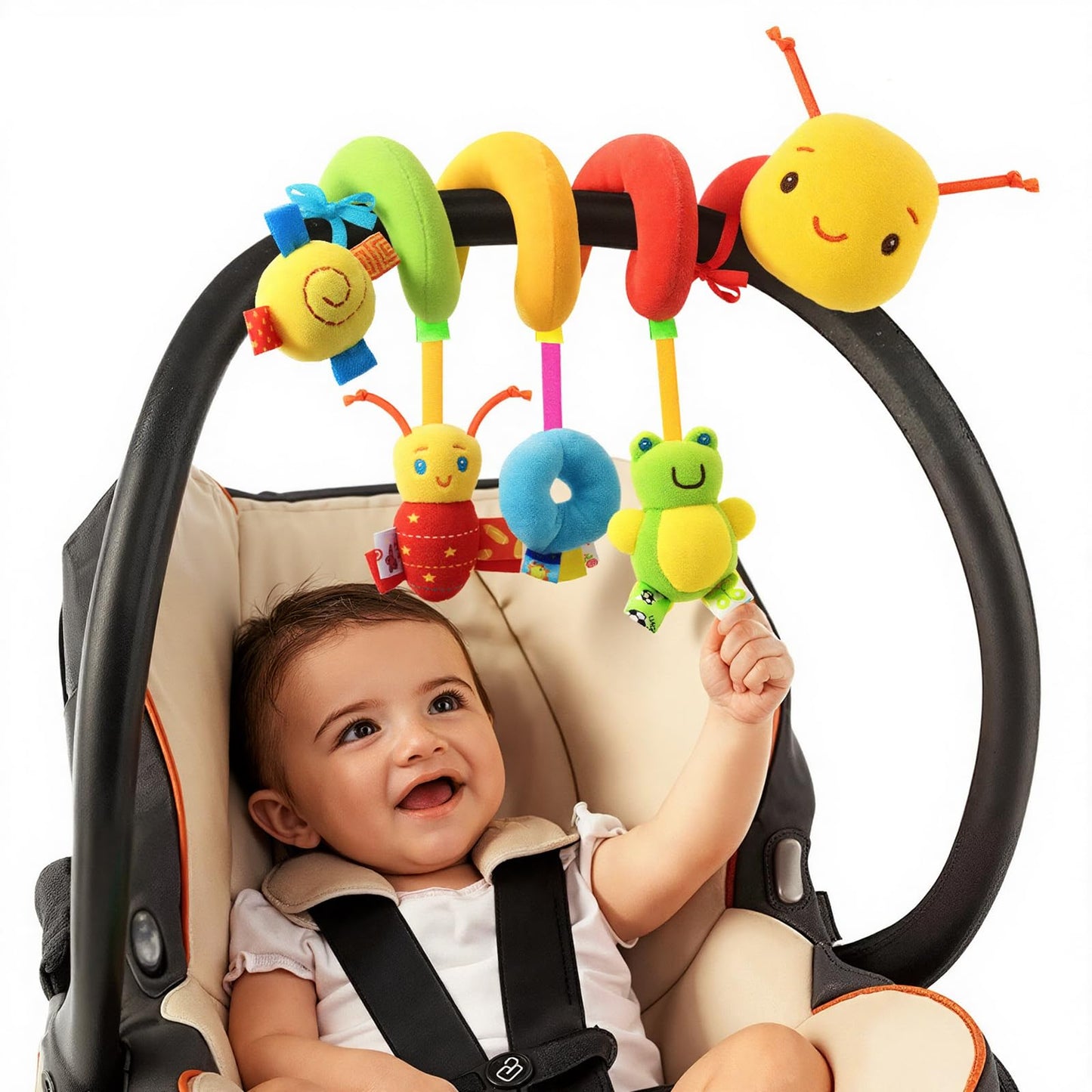 FPVERA Car Seat Toys for Babies 0-6 Months, Hanging Carseat Toys for Infants 0-12 Months, Spiral Plush Caterpillar Sensory Stroller Toy with Rattles for Baby Essentials Newborn Boy Girl Shower Gifts
