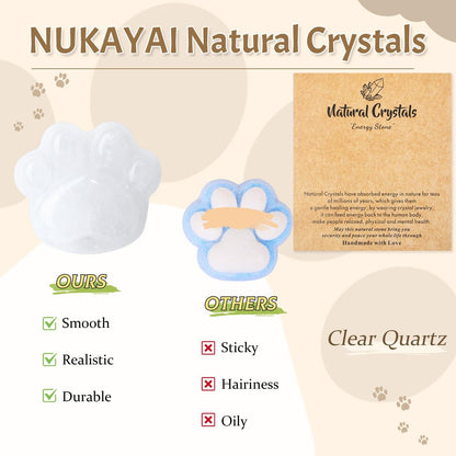 NUKAYAI Clear Quartz Cat Paw Crystal Statue Worry Stone for Anxiety Carved Figurines for Sculpture Handcrafted Decor Natural Gemstones Healing Crystals Spiritual Mini Gifts for Cat Lovers Women