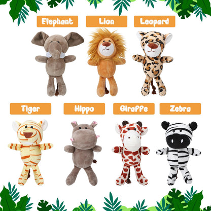 Guiqulai 14 Pcs Mini Jungle Animal Plush Toys Set, Including 14 Pcs Stuffed Safari Forest Animals with Birthday Hats, Organza Bag for Birthday Favor Theme Party