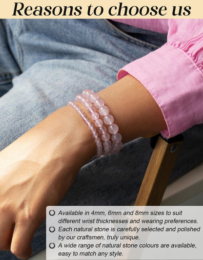 Landorilo Beaded Bracelet for Men Women, 8mm Natural Stone Rose Quartz Healing Crystal Stretch Bracelets, Ideal Christmas Birthday Jewelry Gifts with Energy Card，Replacement Beads Included