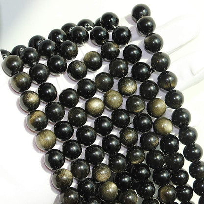 MJDCB Rare Collection Natural Stone Beads Gold Obsidian Round Loose Beads for Jewelry Making DIY Bracelet Necklace (6mm)