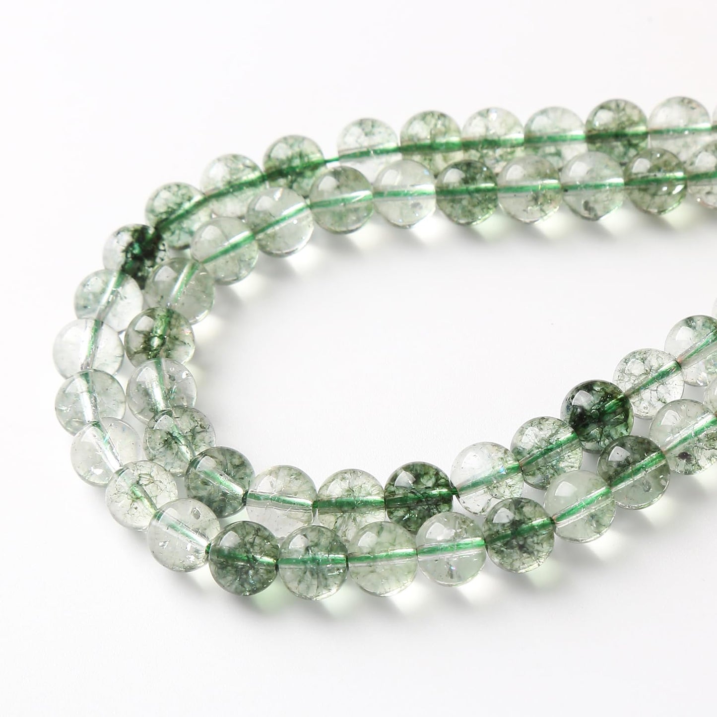 32PCS 12MM Green Crackle Phantom Ghost Crystal Beads for Jewelry Making DIY Bracelet Necklace Accessories 15" Energy Healing Power Stone Beads