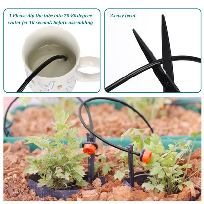656 Feet 1/4 Inch Drip Irrigation Tubing Irrigation Hose Garden Watering Tube Line, Drip Line Watering Automatic Irrigation Equipment Set for Garden Irrigation System Flower Patio Lawn(Black)