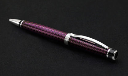 Xezo Incognito Brass Ballpoint Pen in Purple Metallic Color, Diamond-Cut Engraved, Serial, Platinum Plated Parts (Incognito Purple B-2)