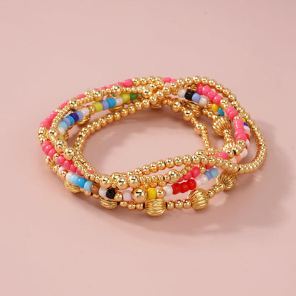 Dainty 14K Gold Plated Beaded Bracelet Stack for Women,Bohemian Stretch Colorful Beads Non Tarnish Stackable Bracelets Set Fashion Party Prom Accessories Jewelry Gift Friendship