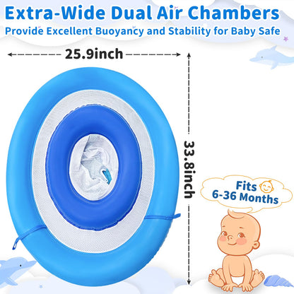 Extra-Large 25.6" Baby Pool Float with Double Airbag & Safety Seat, Inflatable Swimming Ring Float for 6-36 Months Toddler Infant Upgraded Diameter Enhances Stability in Kiddie Pool/Bathtub Swim Train