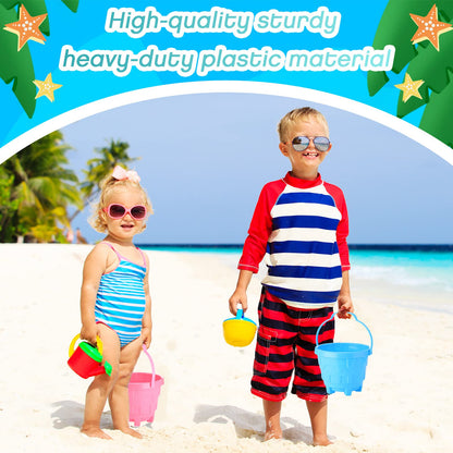 Didaey 30 Set Beach Sand Buckets and Shovels, Include Sand Pail Bucket 6 Colors with Castle Design Inside and Shovels for Boys Girls Summer Party (5.5 x 4.7 Inch)