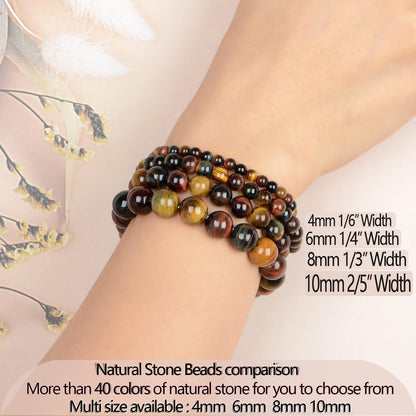LPBeads Handmade Natural Gemstone Stretch Elastic 4mm Multicolor Tiger's Eye Bracelet Healing Crystal Round Stone Beads Jewelry Gifts for Women Men