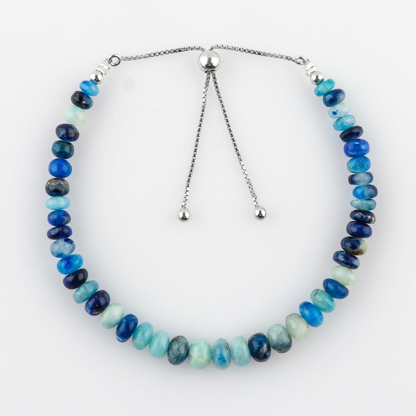 CRYSTALIS Copper Afghanite Lapis Lazuli Beads Slider Bolo Bracelet, High Grade Beaded Crystals, Chakra Healing Gemstone, Gift Giving Women Jewelry, 925 Sterling Silver Slider 10 inch