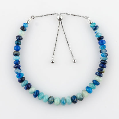 CRYSTALIS Copper Afghanite Lapis Lazuli Beads Slider Bolo Bracelet, High Grade Beaded Crystals, Chakra Healing Gemstone, Gift Giving Women Jewelry, 925 Sterling Silver Slider 10 inch