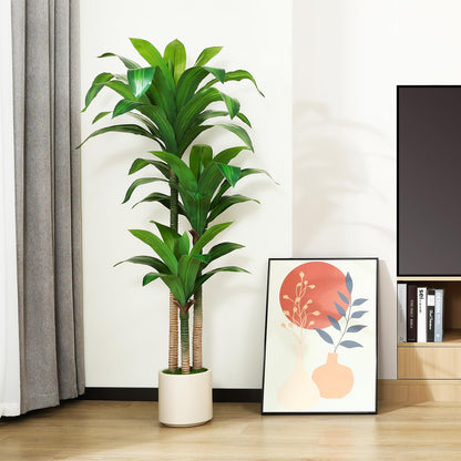 OAKRED Artificial Dracaena Tree 5ft, Tall Fake Dracaena Plants with White Planter, Faux Dragon Tree Indoor Floor Plant for Home Decor Office Living Room Porch Housewarming, 1Pcs