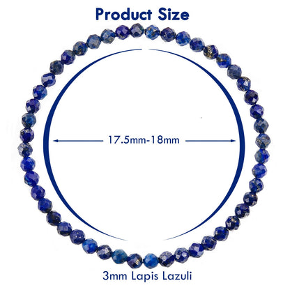 BONNY BOXX Natural Genuine Gemstone Faceted Round Beads Bracelets, 3mm Adjustable Stretchy Tiny Faceted Lapis Lazuli Bracelet, Healing Crystal Reiki Chakra Dainty Jewelry Fashion Gifts