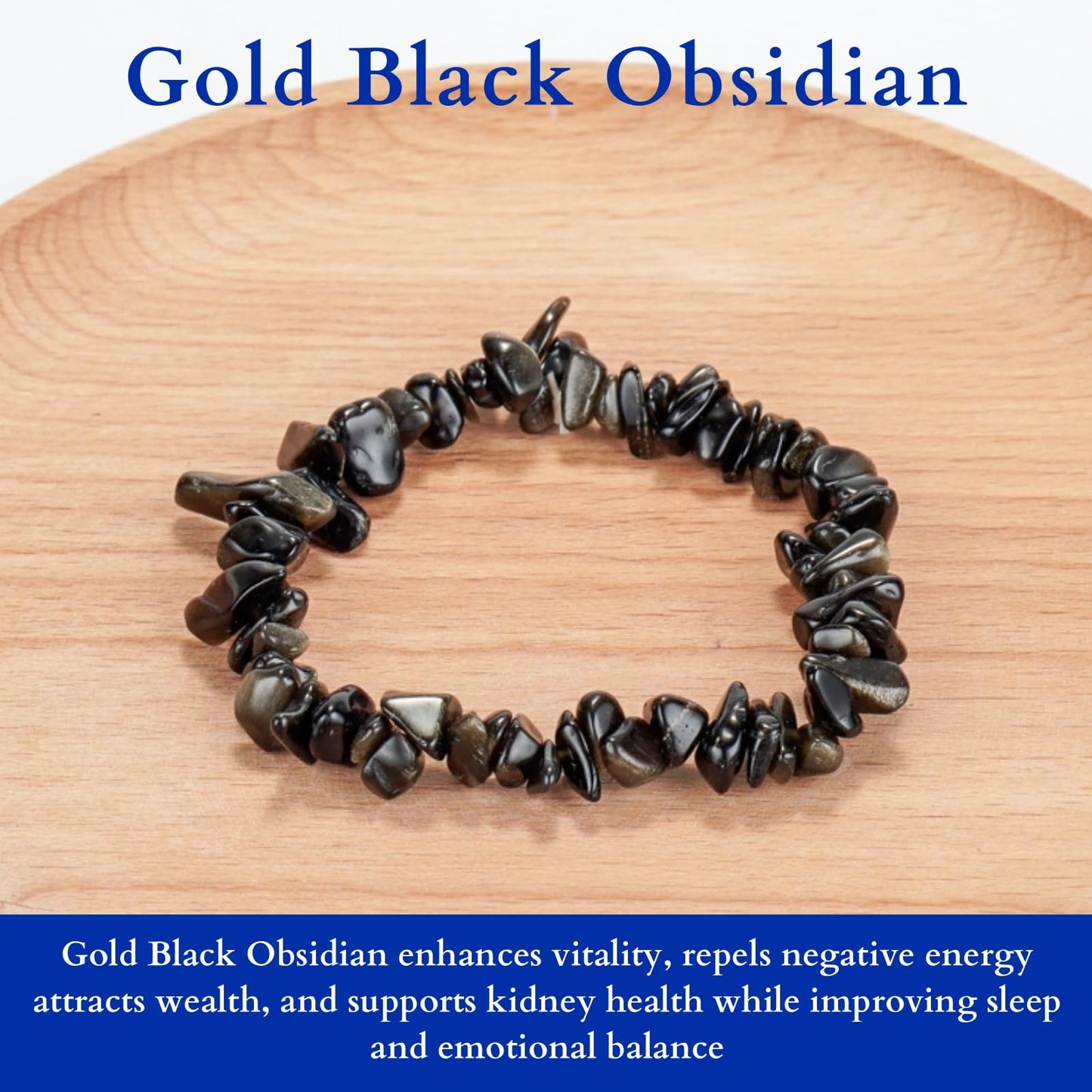 Herxion Gold Black Obsidian Bracelet Men & Women - Irregular Chips Black Natural Genuine Gemstone Raw Healing Crystal Elastic Bead Stretch Bracelet - ‌Protective Energy, Emotional Balance & Wealthy