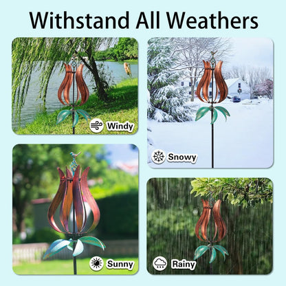 Stargarden Outdoor Wind Spinners, 13.7" Dia Metal Kinetic Wind Sculptures,Metal Yard Art Garden Decor(Brown Green)