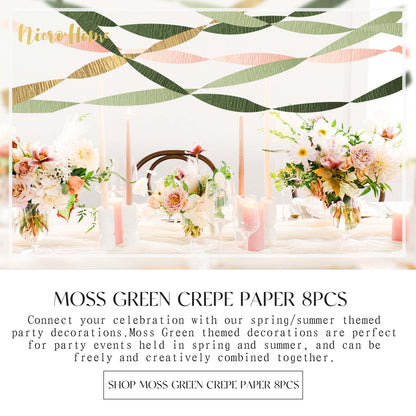 NICROHOME EUR Wedding Party Decorations, 8 Rolls Moss Sage Green Pink Crepe Paper Streamers for Boho Baby Shower, Wedding, Engagement Party, Spring Party, Birthday Party Supplies, 82 ft Long