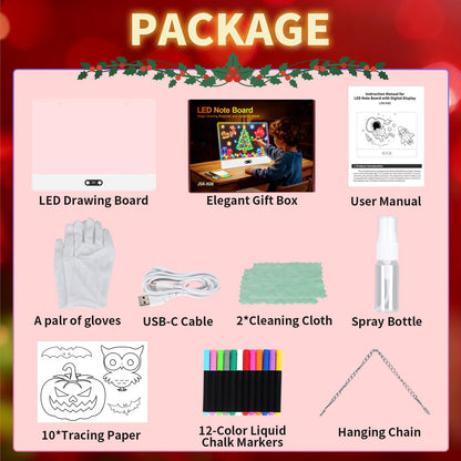 LEACUBER Rechargeable LED Drawing Board for Kids, 16" Light Up Acrylic Dry Erase Led Note Board with Stand, 11 Light Effects Drawing Tablet, Birthday Holiday Toy Gifts for Kids, 12 Markers (White)