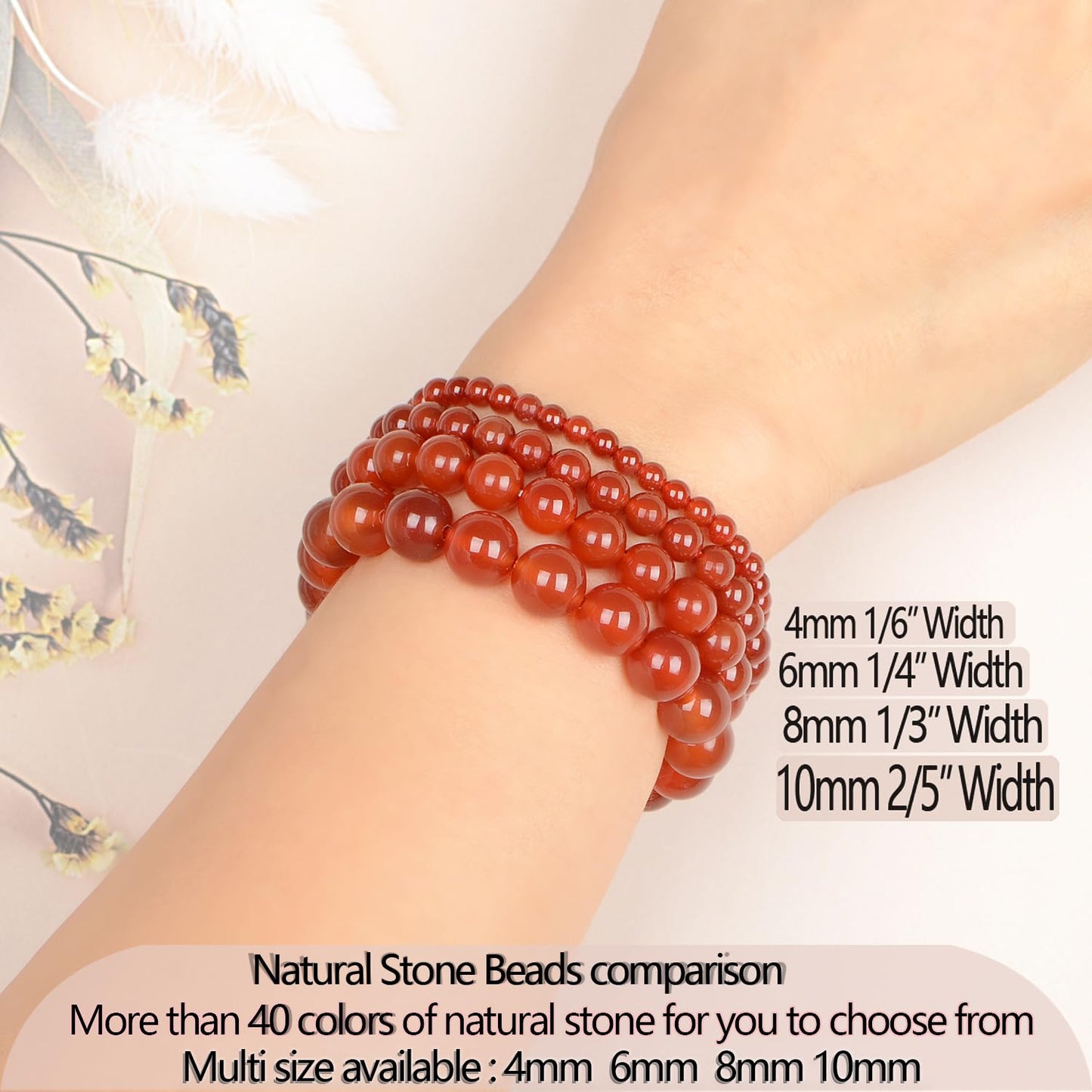 LPBeads Handmade Natural Gemstone Stretch Elastic 8m Carnelian Bracelet Healing Crystal Round Stone Beads Jewelry Gifts for Women Men