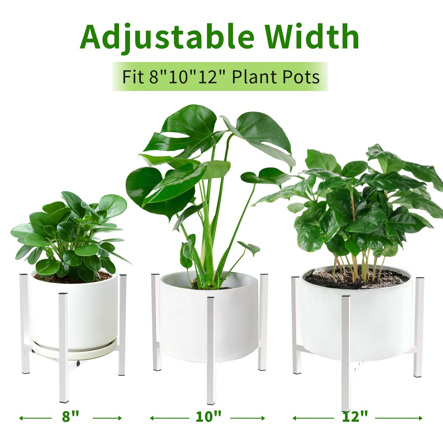 Aripark Plant Stand Indoor Adjustable, Metal Modern Plant Stands, Heavy Duty Stable Plant Pot Small Flower Holder Indoor Outdoor Corner, Fit 8 9 10 11 12 inch Pots, White (Pot & Plant Not Included)