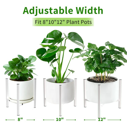 Aripark Plant Stand Indoor Adjustable, Metal Modern Plant Stands, Heavy Duty Stable Plant Pot Small Flower Holder Indoor Outdoor Corner, Fit 8 9 10 11 12 inch Pots, White (Pot & Plant Not Included)