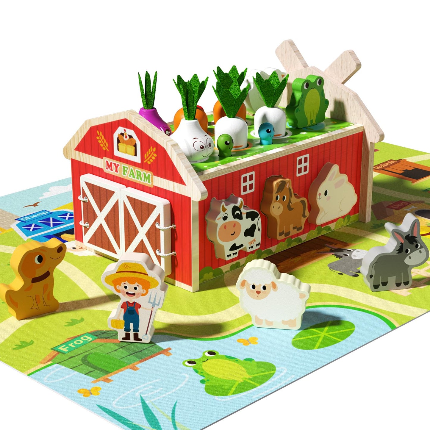 JAUNTY Montessori Toy for Toddlers 1 2 3 Years Old, Wooden Farm Shape Sorting Toy for Baby Boys Girls 1-3, Educational Learning Sensory Toy 1 Year Old Gift for 1st First Birthday